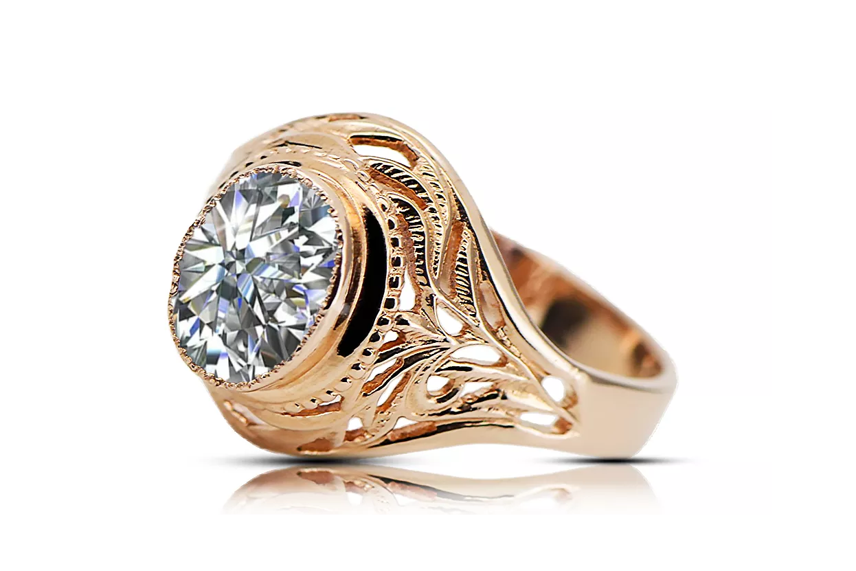 Zircon čtrnásťkaraté ružové zlato Ring Vintage style vrc012r-zi Art Deco
